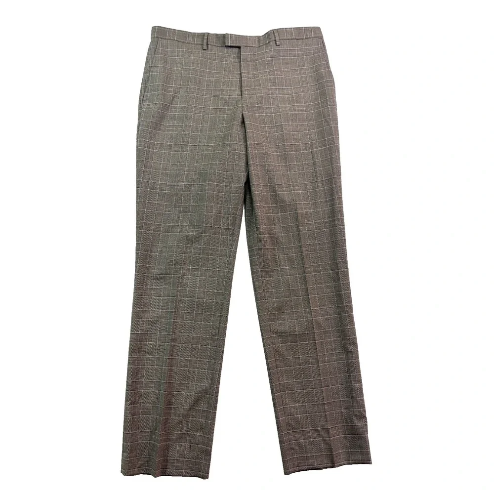 Banana Republic 38x36 Khaki Brown Plaid Standard Fit Stretch Wool Dress Pants‎
